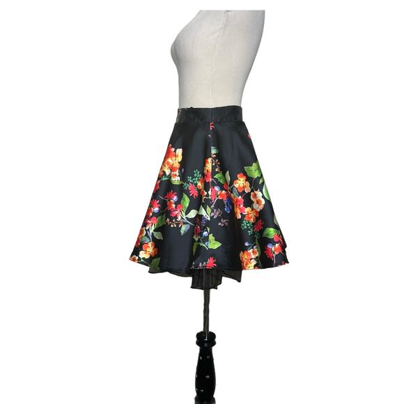 City Studio black red floral A line mini skirt size juniors 5 - Picture 12 of 16
